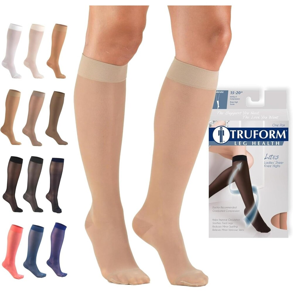 Truform Women's Sheer Compression Stockings MEDIUM Nude 15-20 mmHg Knee Length